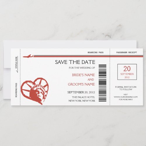 New York Boarding Pass Save the Date Invitations