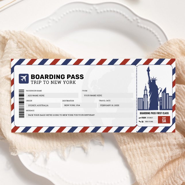 New York Boarding Pass Travel Trip Plane Ticket Invitation (Creator Uploaded)