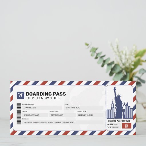 New York Boarding Pass Travel Trip Plane Ticket Invitation | Zazzle