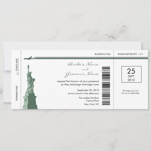 New York Boarding Pass Wedding Invitations (Front)