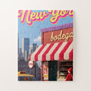 New York Bodega Night Taxi Skyline Poster Jigsaw Puzzle