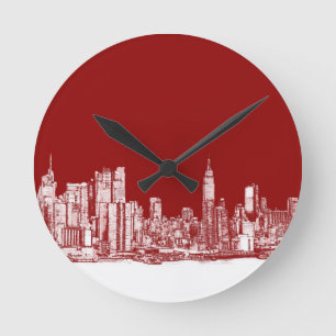 New York bold red Round Clock