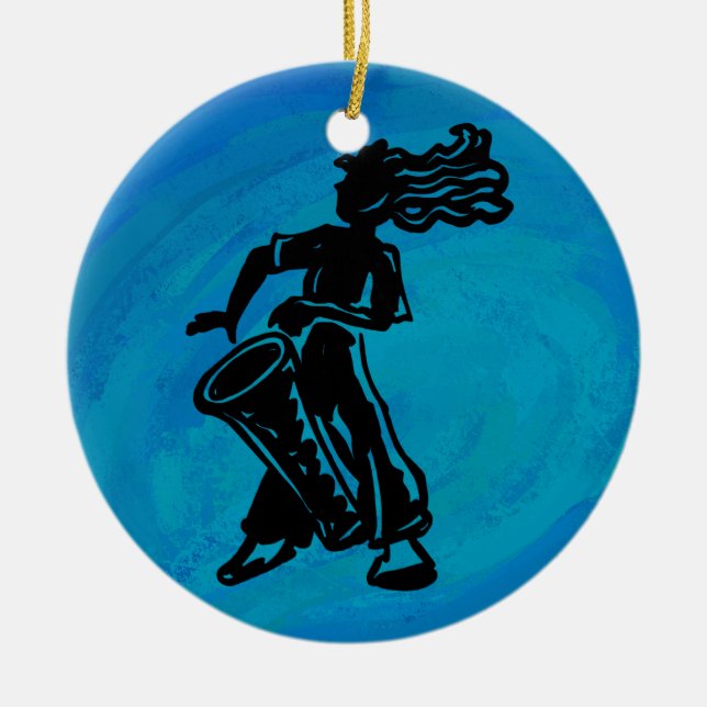 New York Boogie Nights Drum Blue Ceramic Ornament (Front)