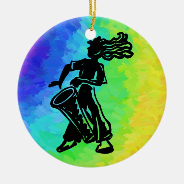 New York Boogie Nights Drum Rainbow Ceramic Ornament (Front)