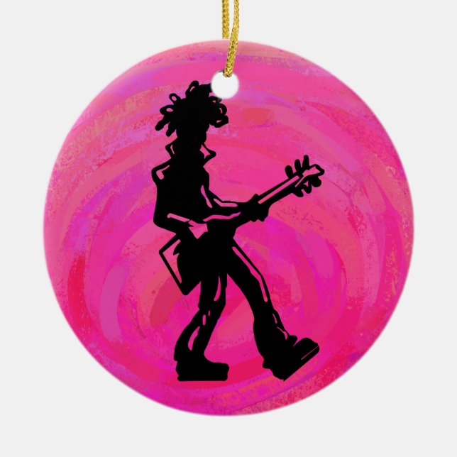 New York Boogie Nights Guitar Hot Pink Ceramic Ornament (Front)