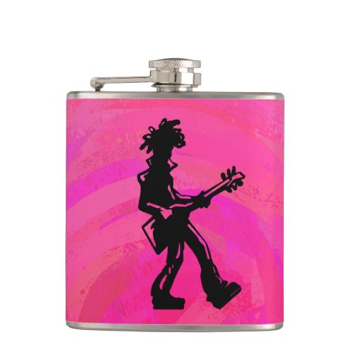 New York Boogie Nights Guitar Hot Pink Hip Flask