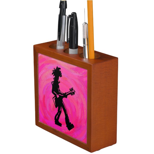 New York Boogie Nights Guitar Hot Pink Pencil Holder (In Situ)
