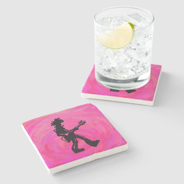 New York Boogie Nights Guitar Hot Pink Stone Coaster (Side)