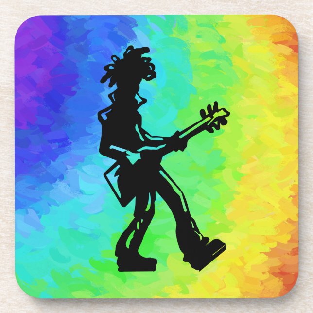 New York Boogie Nights Guitar Rainbow Beverage Coaster (Front)