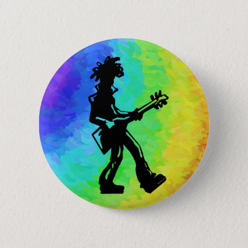 New York Boogie Nights Bass Guitar Rainbow Round Button