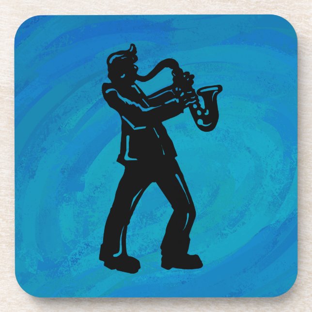New York Boogie Nights Saxophone Blue Beverage Coaster (Front)