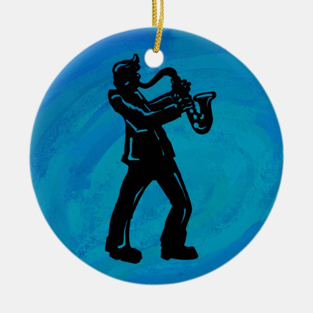 New York Boogie Nights Saxophone Blue Ceramic Ornament (Front)