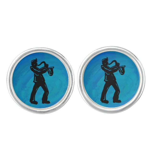 New York Boogie Nights Saxophone Blue Cufflinks (Front)