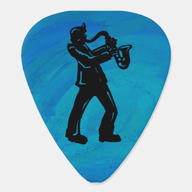 New York Boogie Nights Saxophone Blue Guitar Pick (Back)