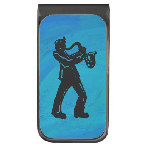 New York Boogie Nights Saxophone Blue Gunmetal Finish Money Clip