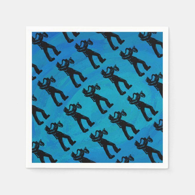 New York Boogie Nights Saxophone Blue Paper Napkins (Front)