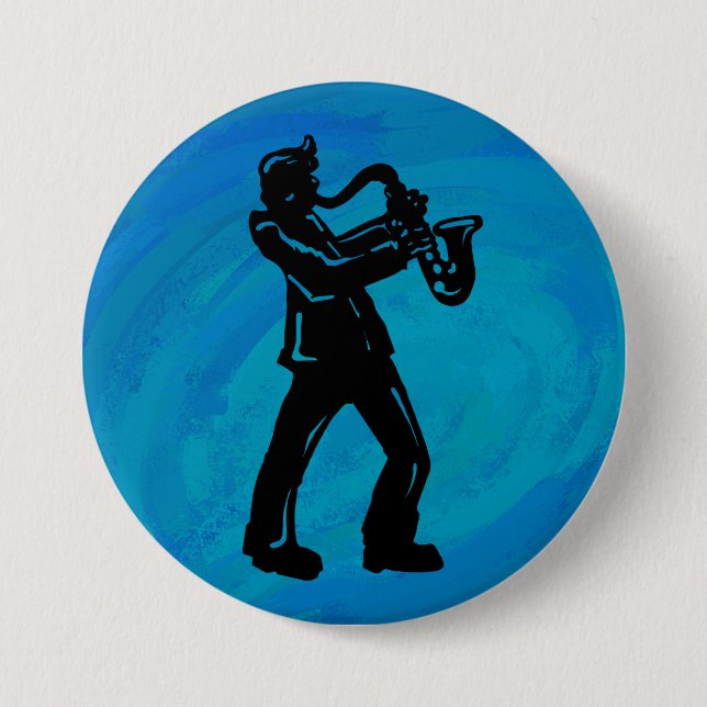 New York Boogie Nights Saxophone Blue Pinback Button (Front)