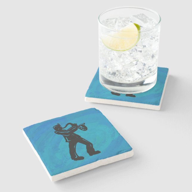 New York Boogie Nights Saxophone Blue Stone Coaster (Side)