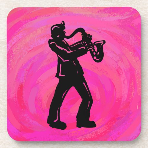 New York Boogie Nights Saxophone Hot Pink Drink Coaster