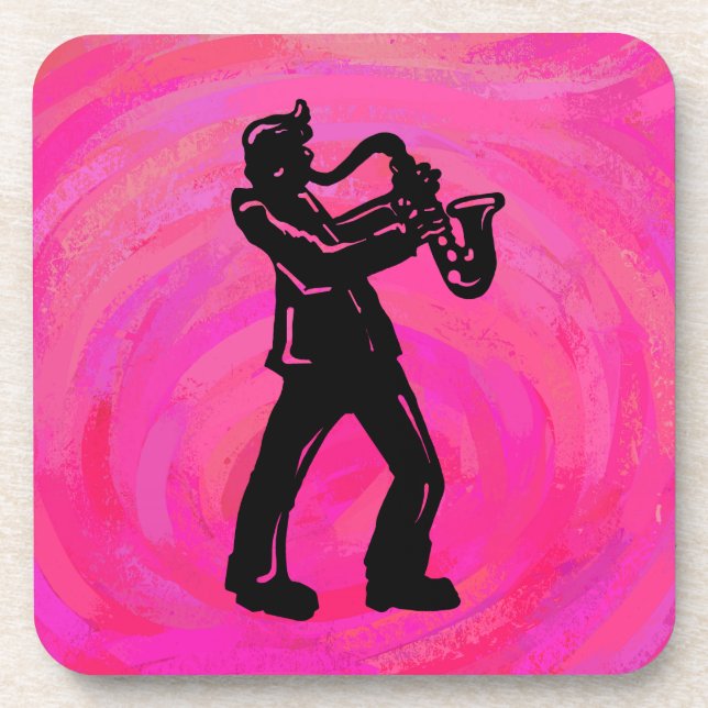 New York Boogie Nights Saxophone Hot Pink Drink Coaster (Front)