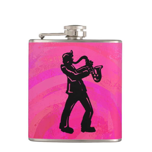 New York Boogie Nights Saxophone Hot Pink Flask (Front)
