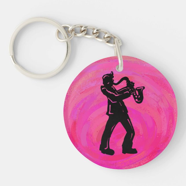 New York Boogie Nights Saxophone Hot Pink Keychain (Front)