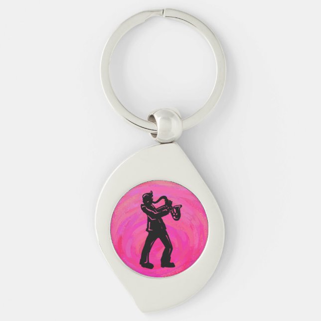 New York Boogie Nights Saxophone Hot Pink Keychain (Front)