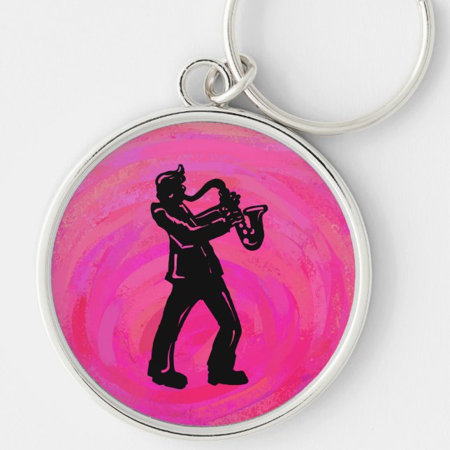 New York Boogie Nights Saxophone Hot Pink Keychain (Front)