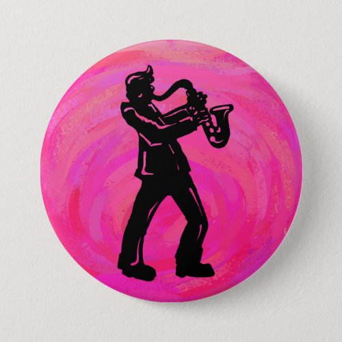 New York Boogie Nights Saxophone Hot Pink Pinback Button