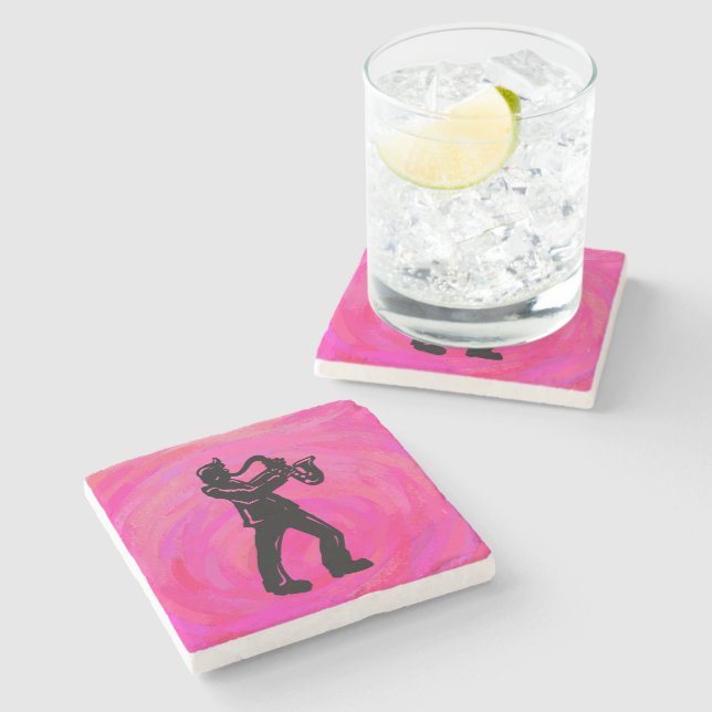 New York Boogie Nights Saxophone Hot Pink Stone Coaster (Side)
