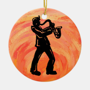 New York Boogie Nights Saxophone Orange Ceramic Ornament