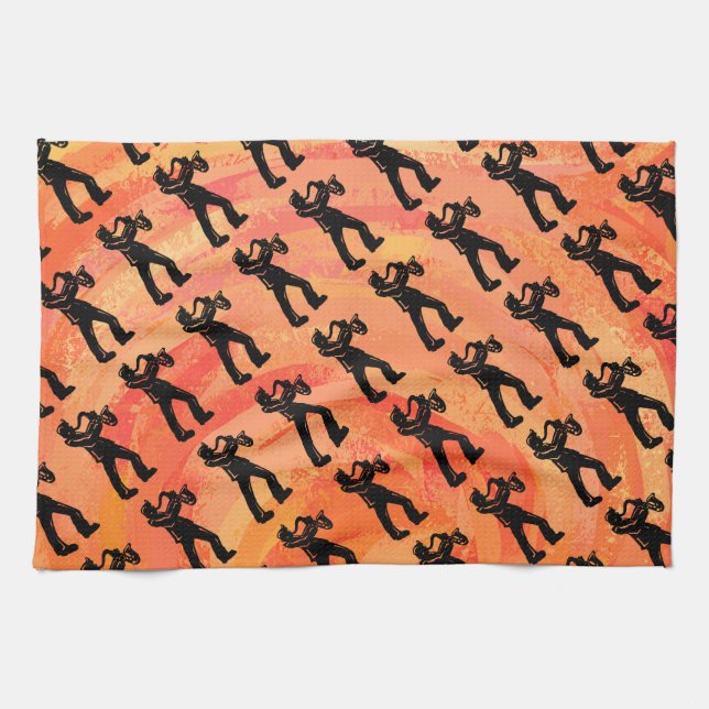 New York Boogie Nights Saxophone Orange Kitchen Towel (Horizontal)