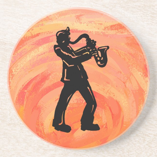 New York Boogie Nights Saxophone Orange Sandstone Coaster (Front)