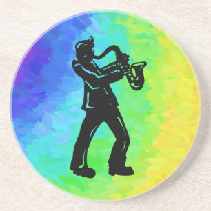 New York Boogie Nights Saxophone Rainbow Drink Coaster