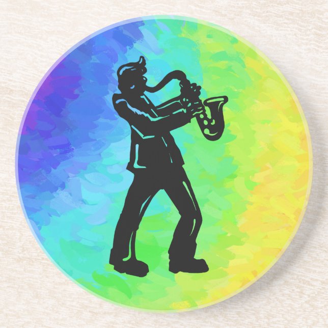 New York Boogie Nights Saxophone Rainbow Drink Coaster (Front)
