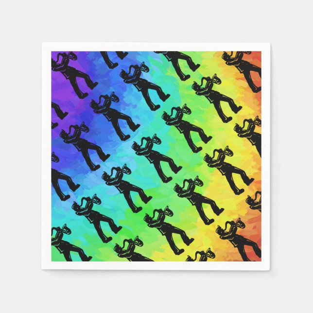 New York Boogie Nights Saxophone Rainbow Paper Napkins (Front)