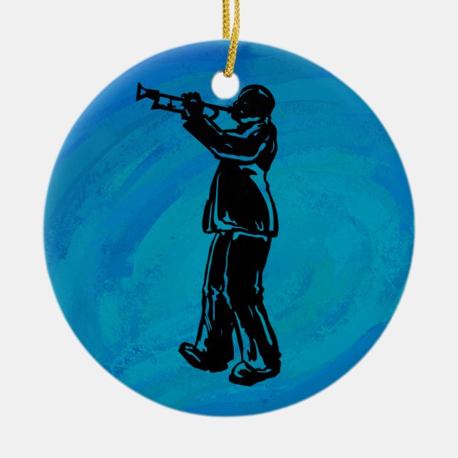 New York Boogie Nights Trumpet Blue Ceramic Ornament (Front)