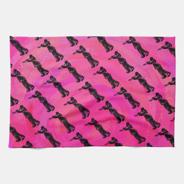 New York Boogie Nights Trumpet Hot pink Kitchen Towel (Horizontal)