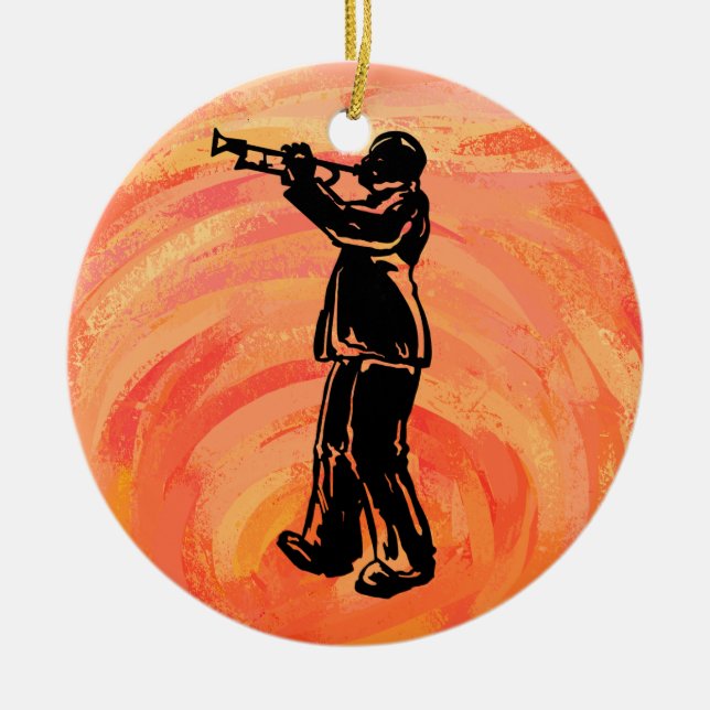 New York Boogie Nights Trumpet Orange Ceramic Ornament (Front)