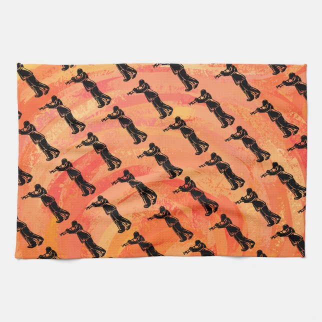 New York Boogie Nights Trumpet Orange Kitchen Towel (Horizontal)