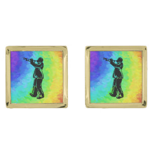 New York Boogie Nights Trumpet Rainbow Gold Cufflinks