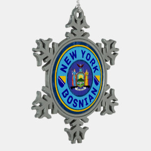 New York Bosnian American Xmas Decoration. Snowflake Pewter Christmas Ornament