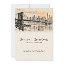 New York Brooklyn Bridge Ink Wash Holiday Card