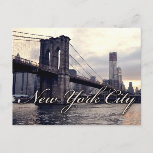 New York Brooklyn Bridge Sunset Postcard