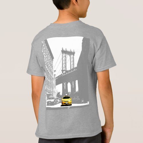 New York Brooklyn Yellow Taxi Boys Back Print T_Shirt