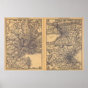 New York, Buffalo, Boston Poster