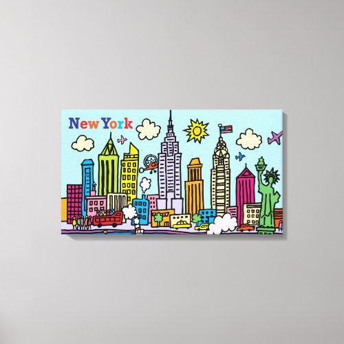 New York Cartoon Sightseeing Buildings Canvas Print