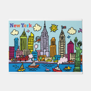 New York Cartoon Sightseeing Buildings Doormat