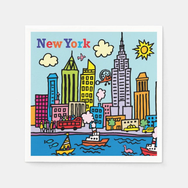 New York Cartoon Sightseeing Buildings Napkins (Front)