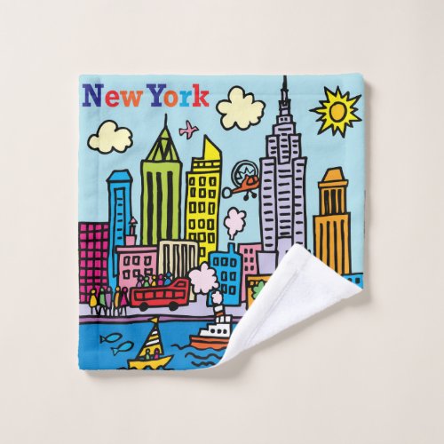 New York Cartoon Sightseeing Buildings Wash Cloth